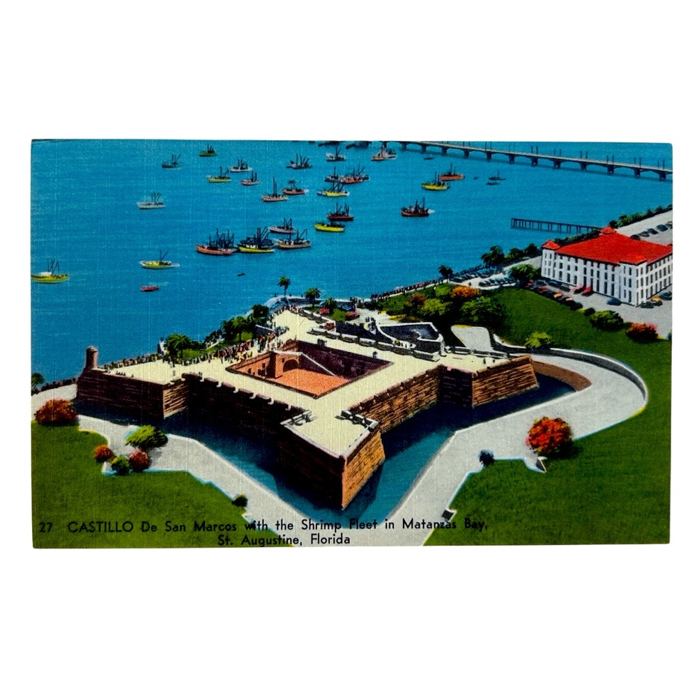 Castillo De San Marcos Shrimp Fleet Aerial View St Augustine Florida Postcard